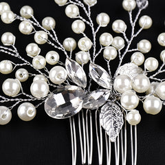 Silver Faux Pearl Crystal Wedding Hair Comb Headband for Bride
