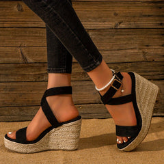 Women's Cross Strap Espadrille Wedge Sandals