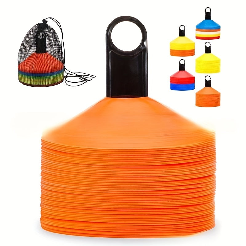 Colored Disc Cones Set Of 50 Agility Cones With Carry Bag And Holder