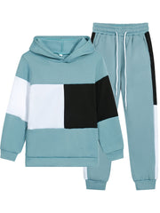 Boy's 2pcs Block Hoodie & Sweatpants Set Spring Fall Casual Outfits