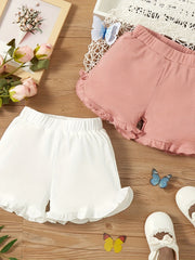 Girls Frill Edge Ribbed Casual Shorts Elastic Waist Slim Fit for Summer