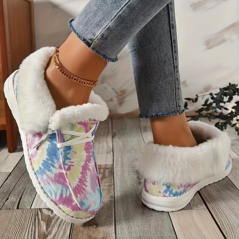 Women's Tie Dye Short Boots Plush Lined Snow Boots