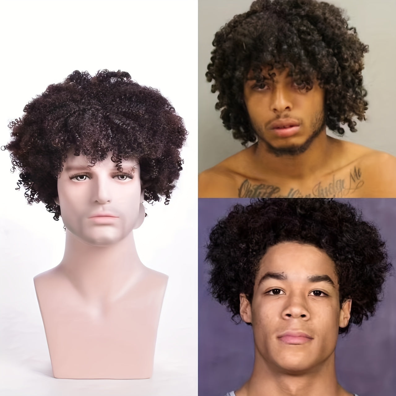 10" Natural Brown Afro Curly Short Hair Synthetic Fiber Wig for Men