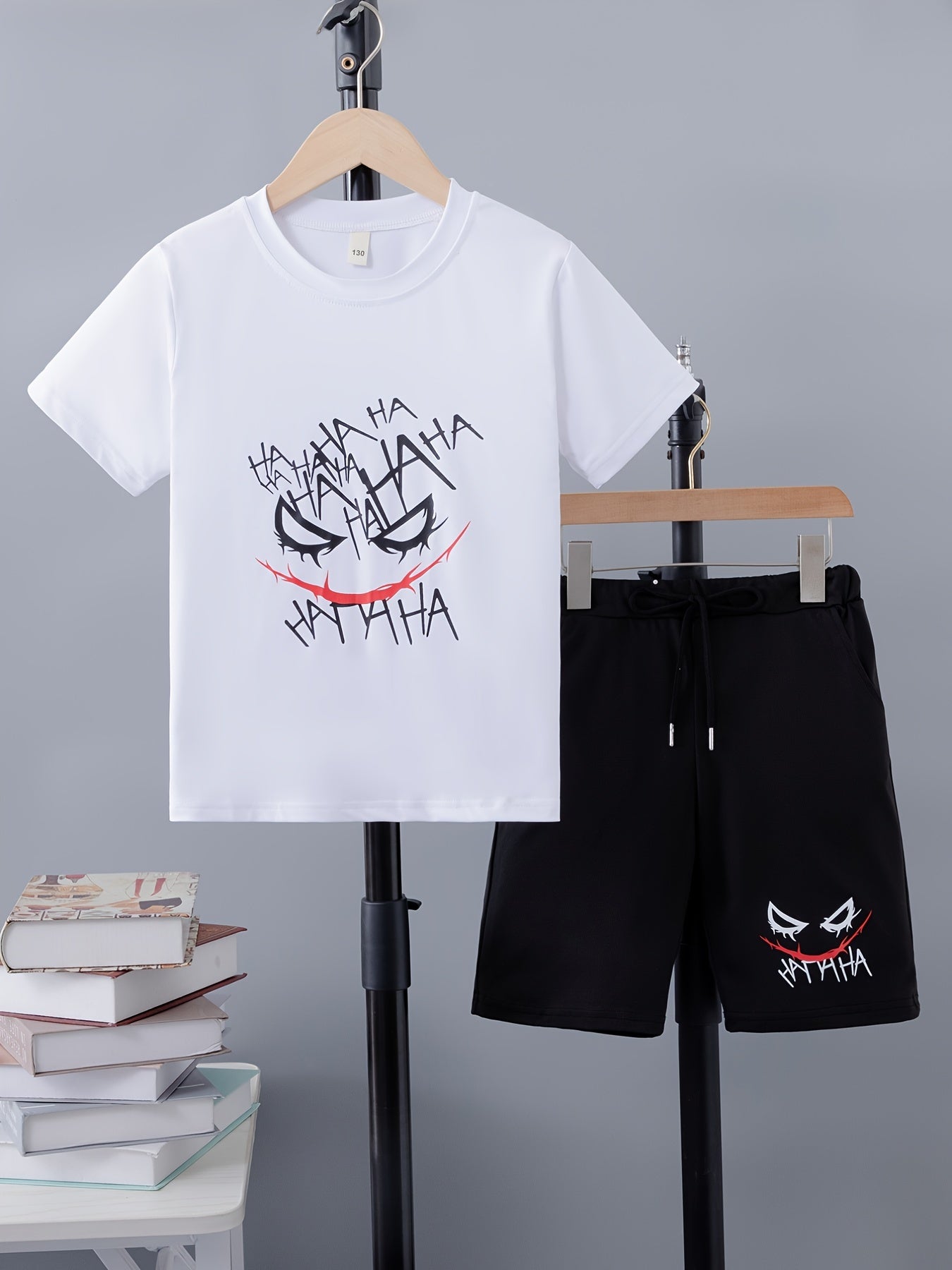 Boy's Cartoon Face Letter Print 2pcs Set Halloween Style Casual Outfits