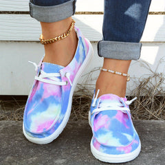 Women's Tie Dye Boat Shoes Lightweight Canvas Comfy Flat Walking Shoes