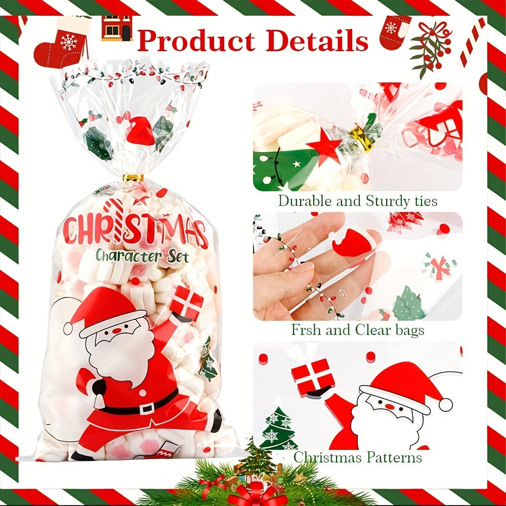 50pcs Christmas Cellophane Treat Bags 12 8x27 0cm with 50pcs Ties