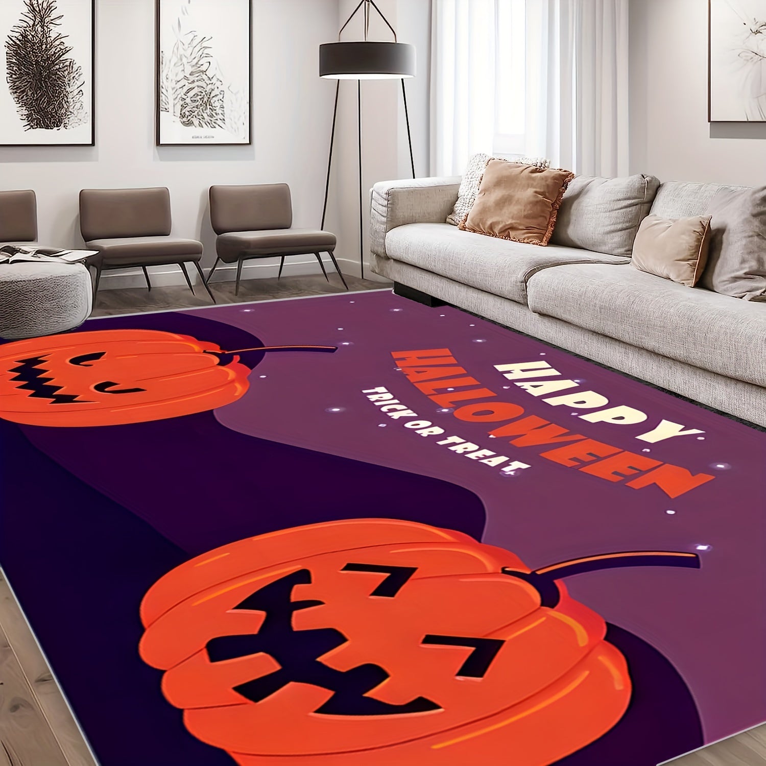 Halloween Purple Floor Carpet Home Decoration Mat Machine Washable