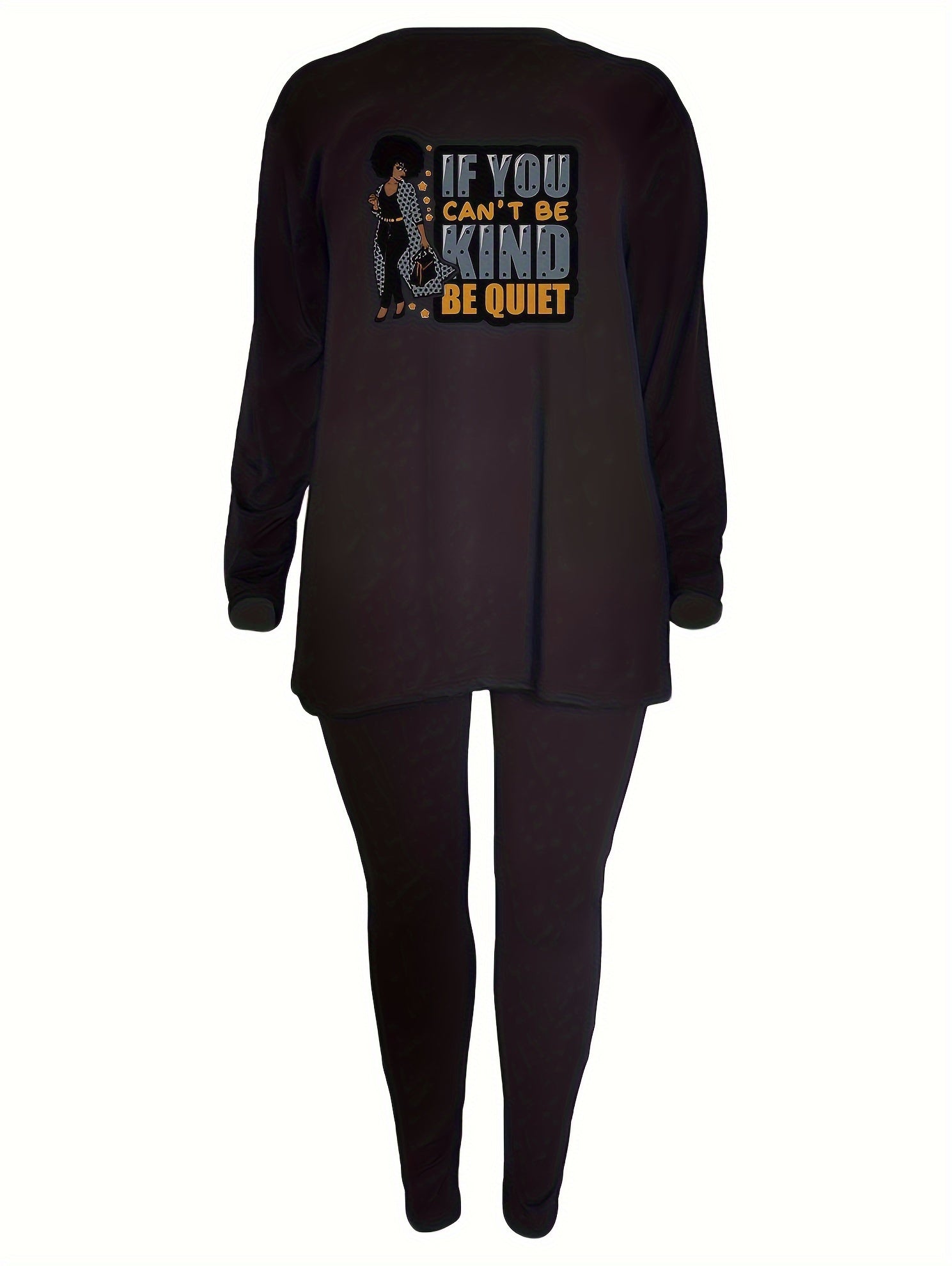 Cartoon Girl Print Long Sleeve Tunic Top & Leggings Set