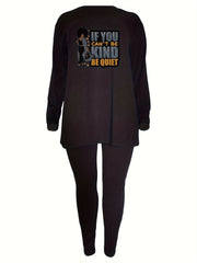 Cartoon Girl Print Long Sleeve Tunic Top & Leggings Set
