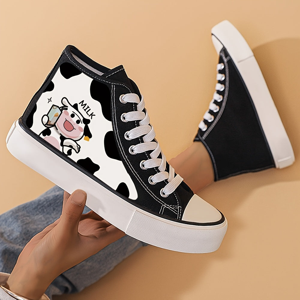 Cow Print Heighten Chunky Canvas Sneakers Classic Skate Shoes