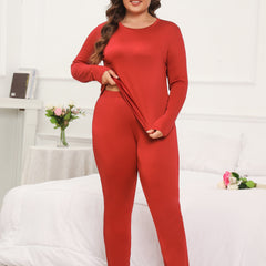 Loungewear Set: Solid Long Sleeve Tee & Leggings 2 Piece Set