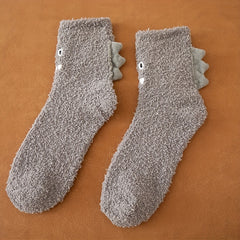 Cartoon Dinosaur Fuzzy Socks Soft Fluffy Slipper Socks Winter Cozy Warm Socks