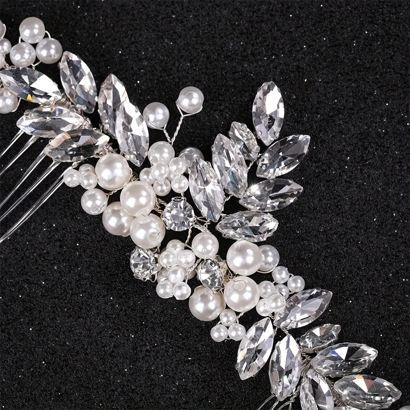 Faux Pearl Hair Comb Headdress Rhinestone Bridal Hairpin Ornaments