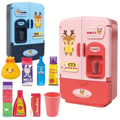 Kids Pretend Play Refrigerator Cabinet Toy Double Door Educational Fridge