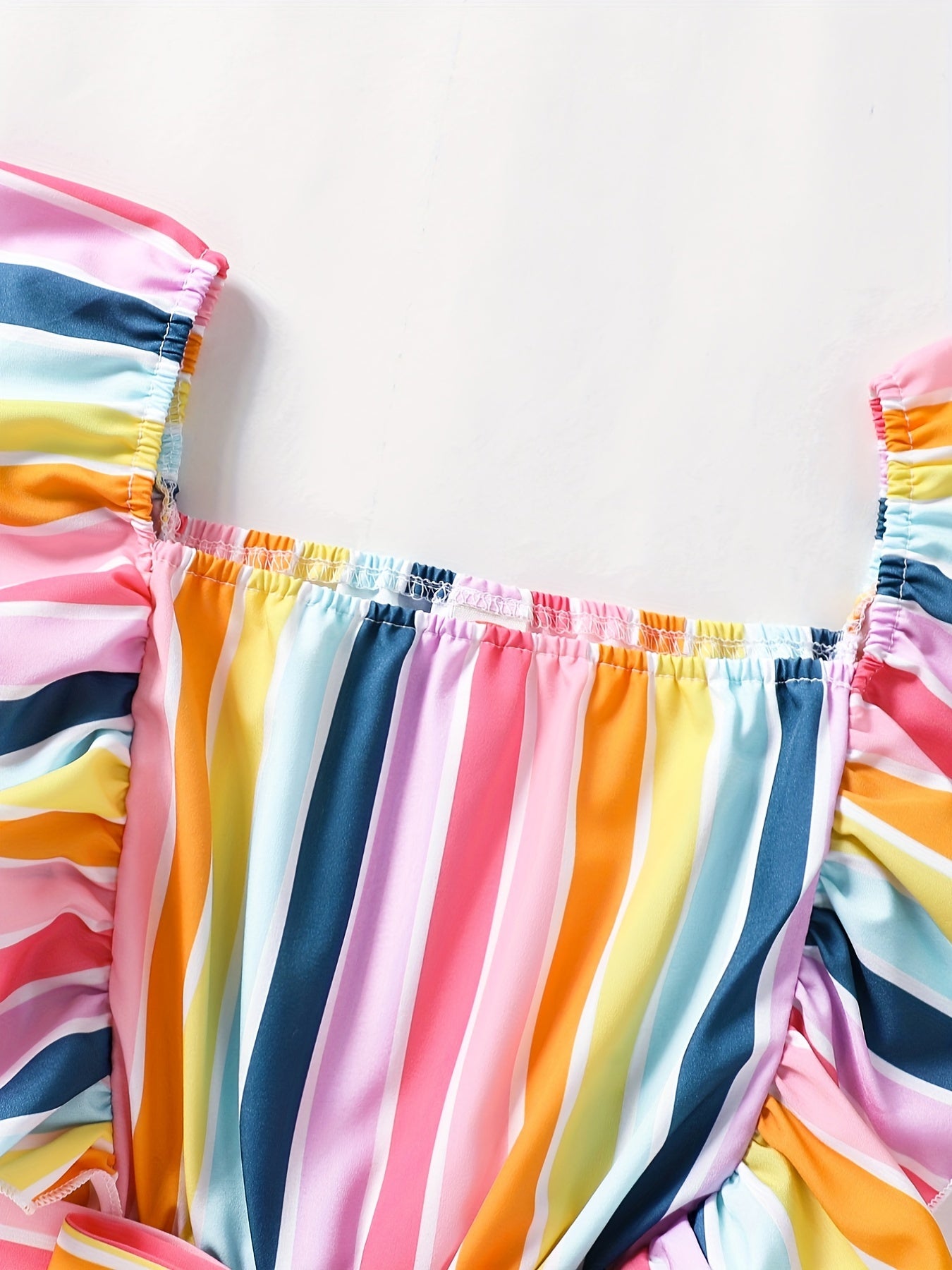 Girls Striped Romper Ruffle Square Neck Jumpsuit With Belt Kids Summer Clothes
