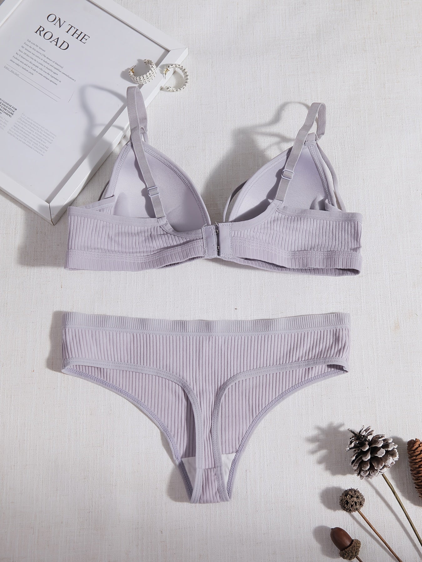 Sheer Lace Matching Lingerie Set Push Up Underwire Intimates Bra & Low Cut Bikin