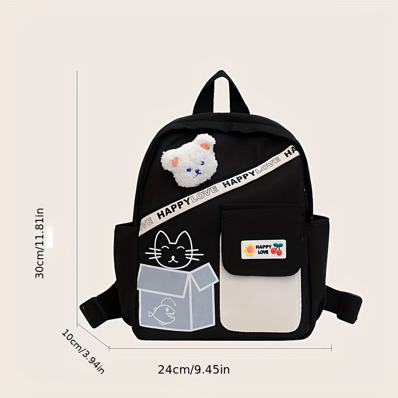 Plush Cat Cartoon Backpack Lightweight Travel Nylon Schoolbag