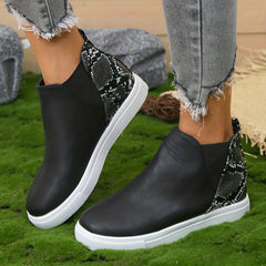 Women's Snakeskin Pattern Slip-On Ankle Boots Walking Shoes