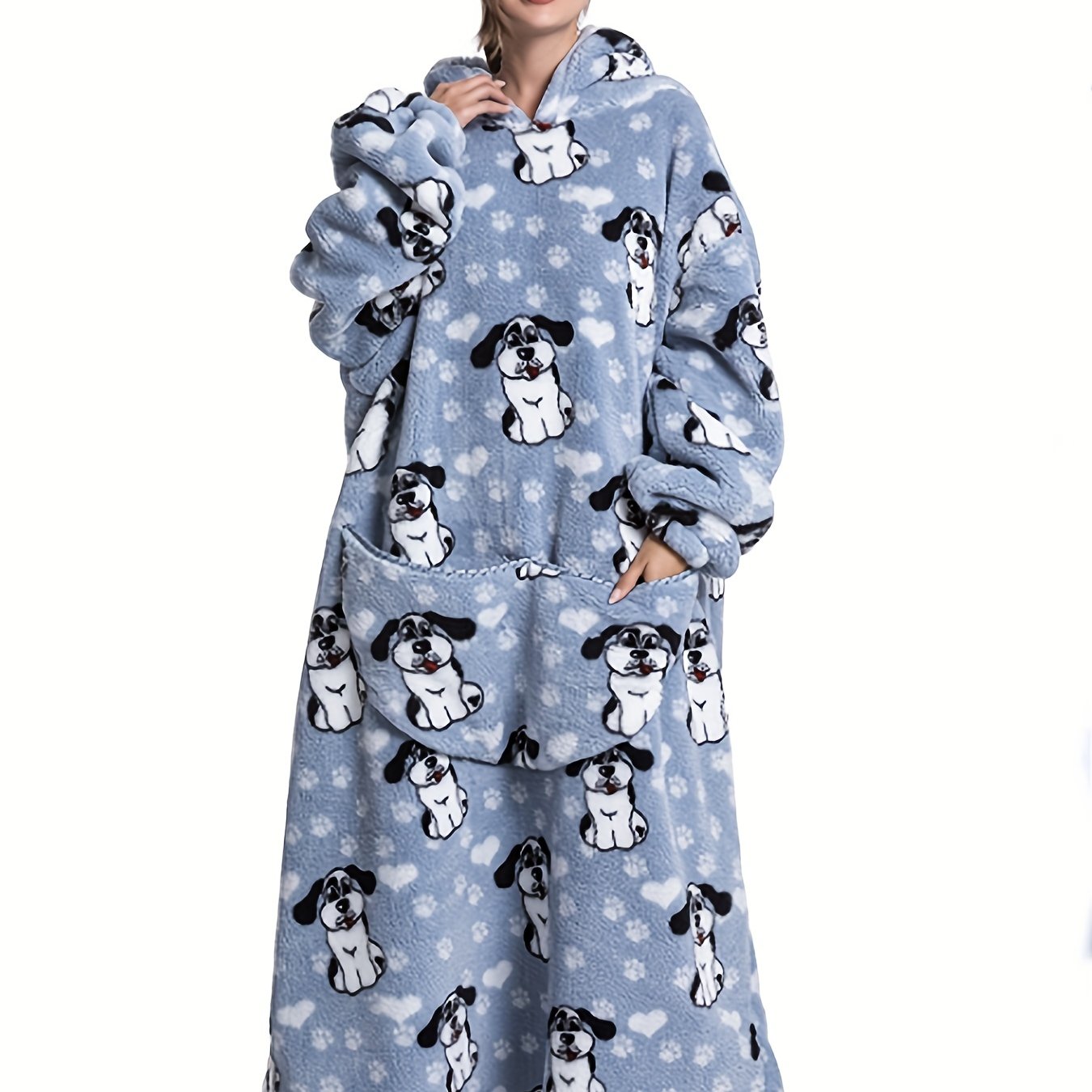 Puppy Print Flannel Hooded Nightgown