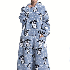 Puppy Print Flannel Hooded Nightgown