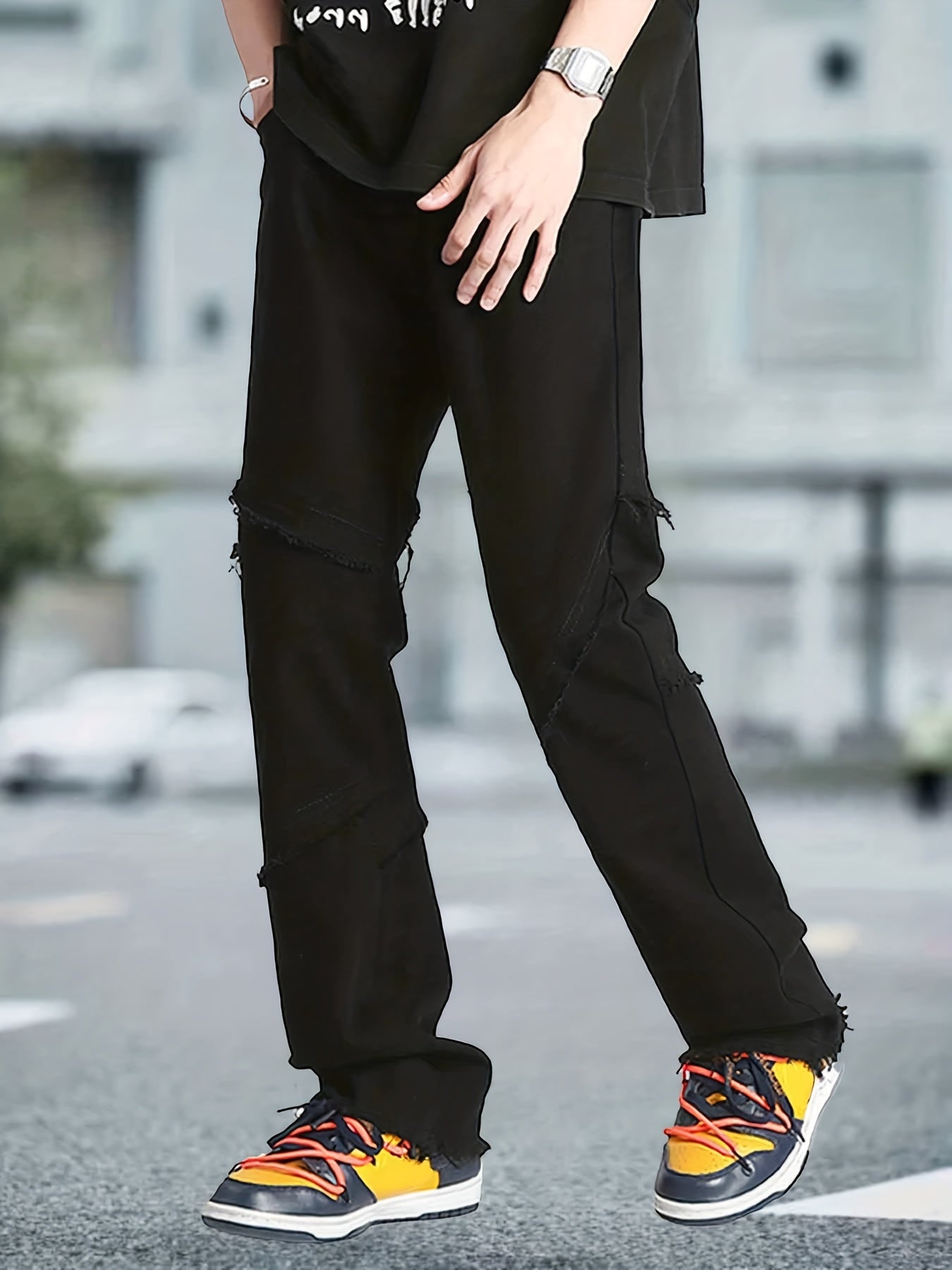 Men's Loose Fit Raw Trim Denim Pants