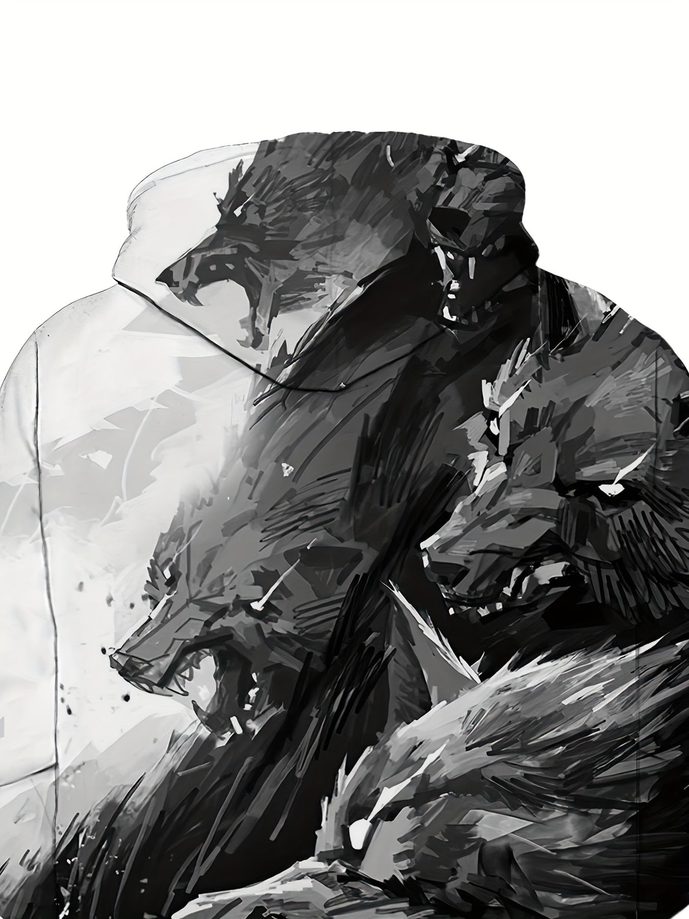 Wolf Print Hoodies Men Graphic Hoodie Kangaroo Pocket Pullover Autumn Winter