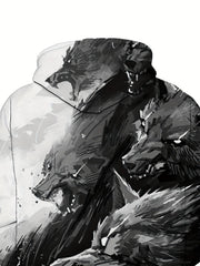 Wolf Print Hoodies Men Graphic Hoodie Kangaroo Pocket Pullover Autumn Winter