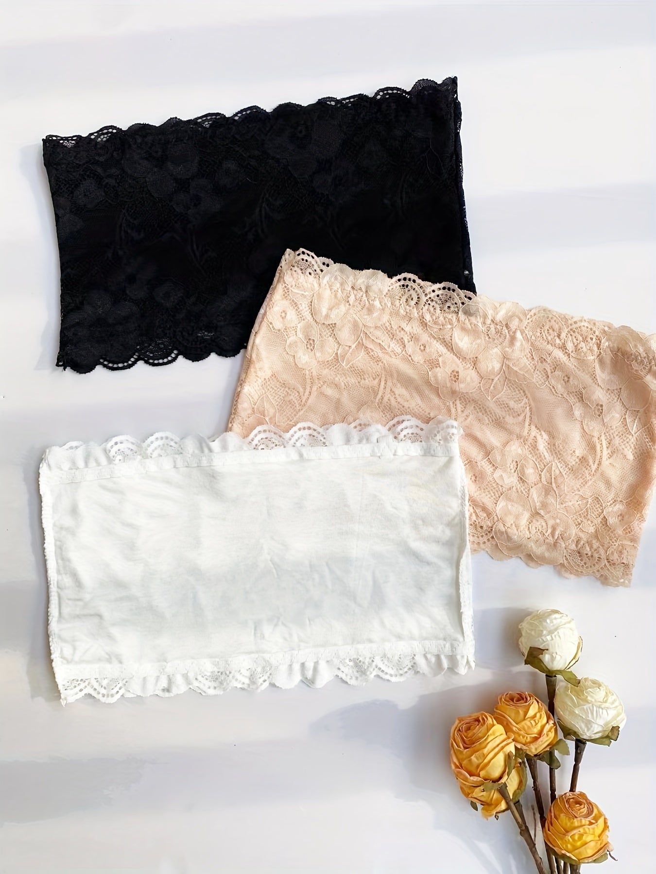 Floral Lace Bandeau Bras Scallop Trim Wireless Bra Women's Lingerie