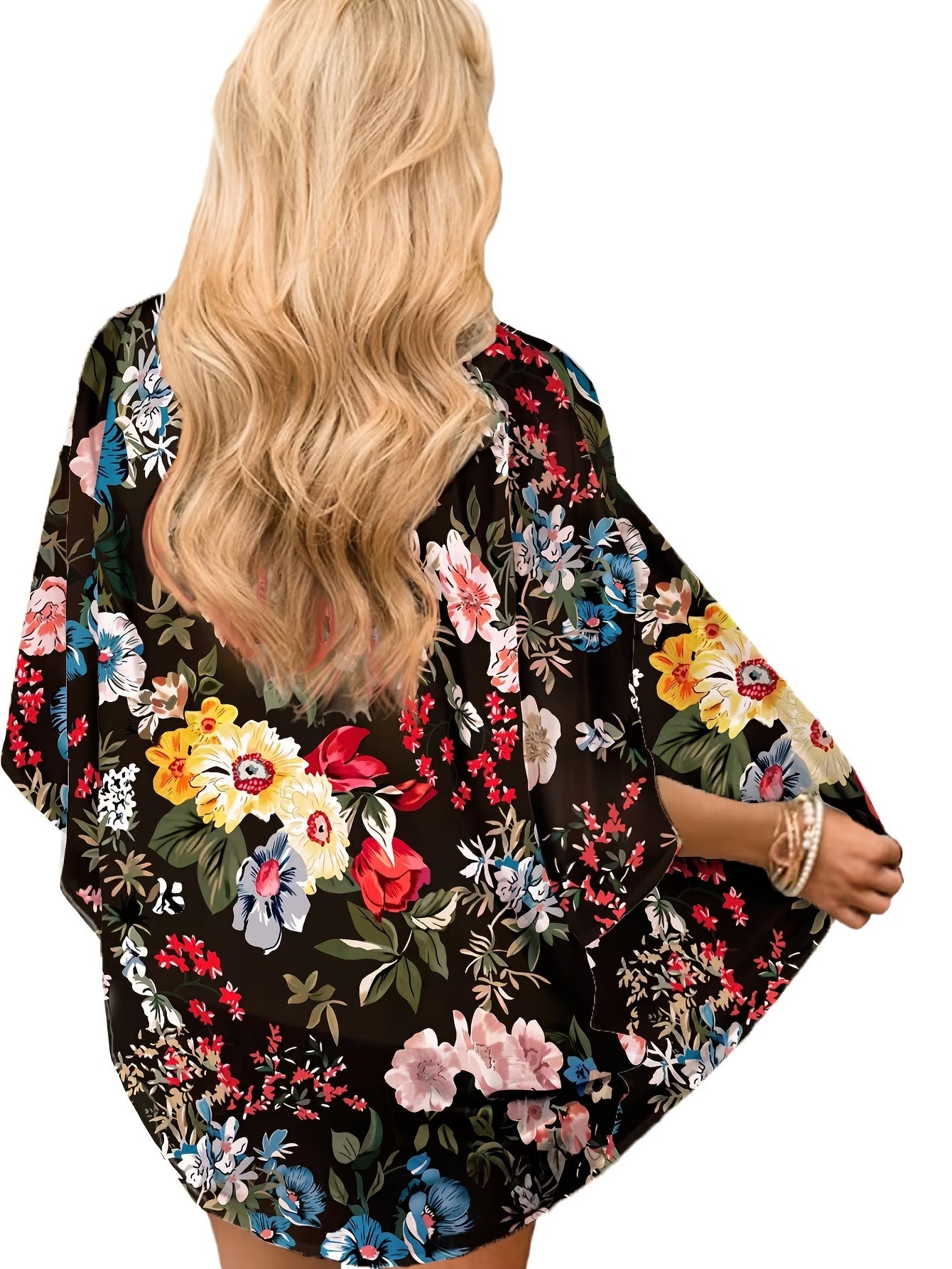 Floral Print Cover Up Shirt V Neck Long Sleeve Rash Guard Beachwear Cardigan Chi
