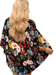 Floral Print Cover Up Shirt V Neck Long Sleeve Rash Guard Beachwear Cardigan Chi