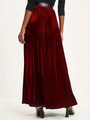 Velvet High Rise Maxi Pleated Skirt