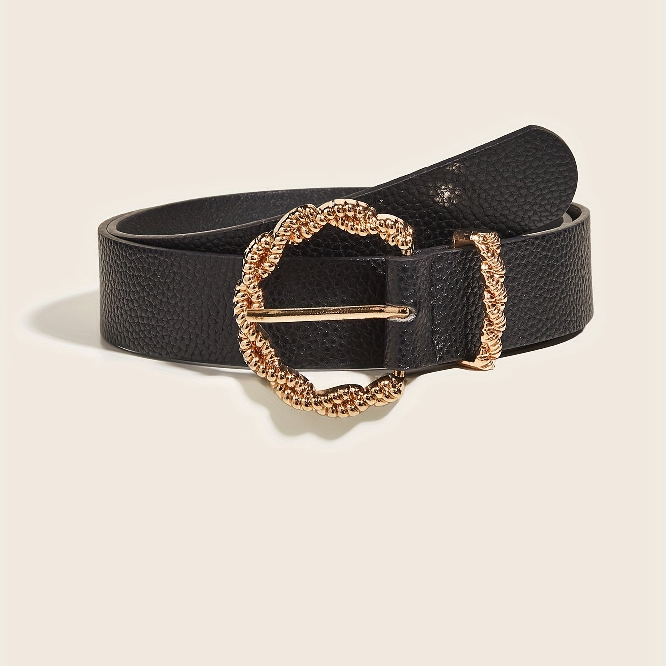Embossed Wide Belt for Women with Twist Buckle