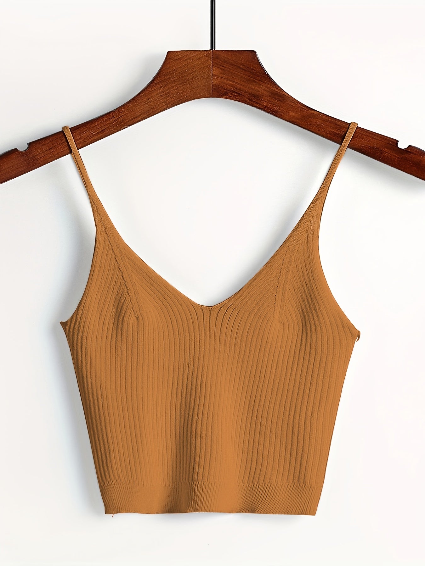 Ribbed Crop Cami Top Backless Slim Spaghetti Strap Crop Top