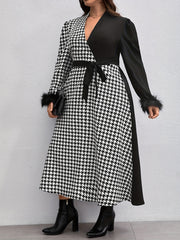 Colorblock Houndstooth Print Maxi Dress
