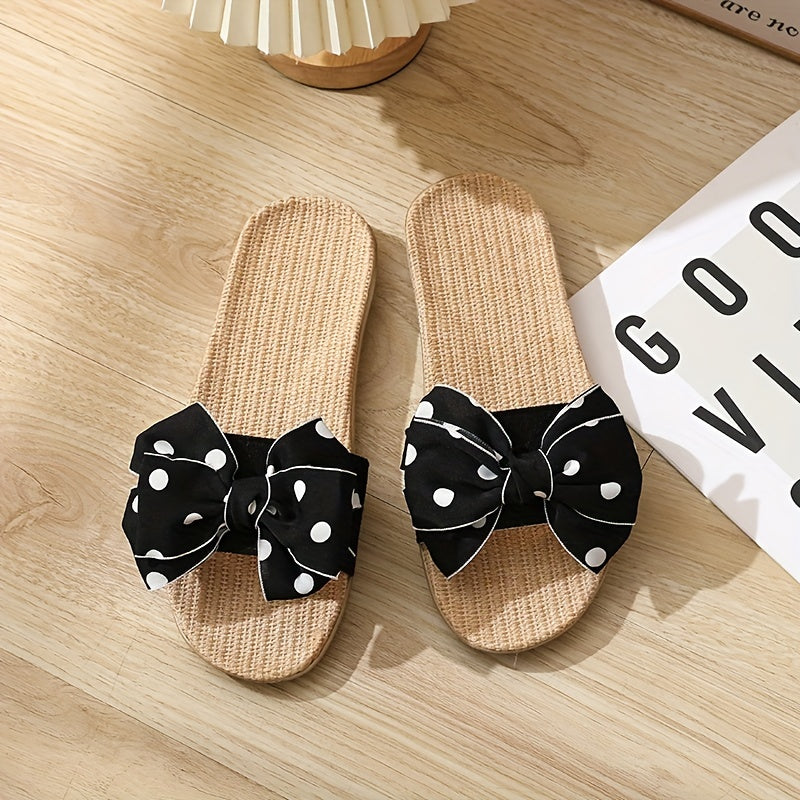 Polka Dot Bow Flat Slides Open Toe Shoes