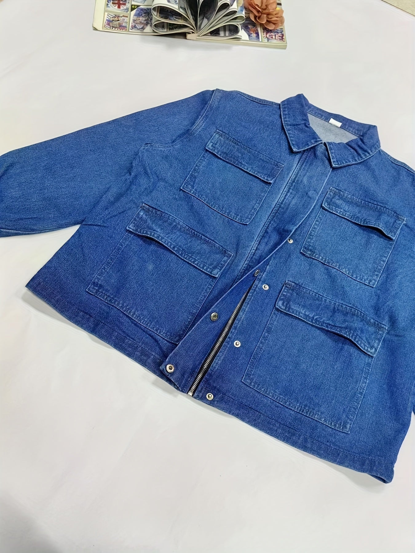 Casual Denim Top Women's Zip-Up Denim Jacket