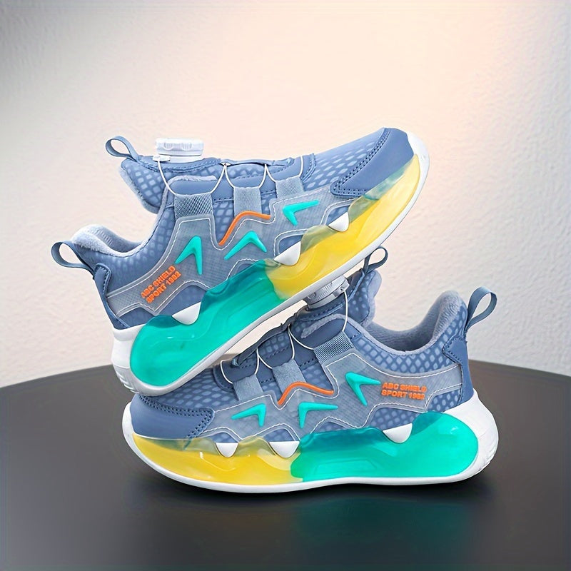 Boy's Basketball Shoes With Rotating Buckle Non Slip Sneakers For Kids