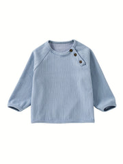 Girl's Loose Pullover Top with Buckle Round Neck