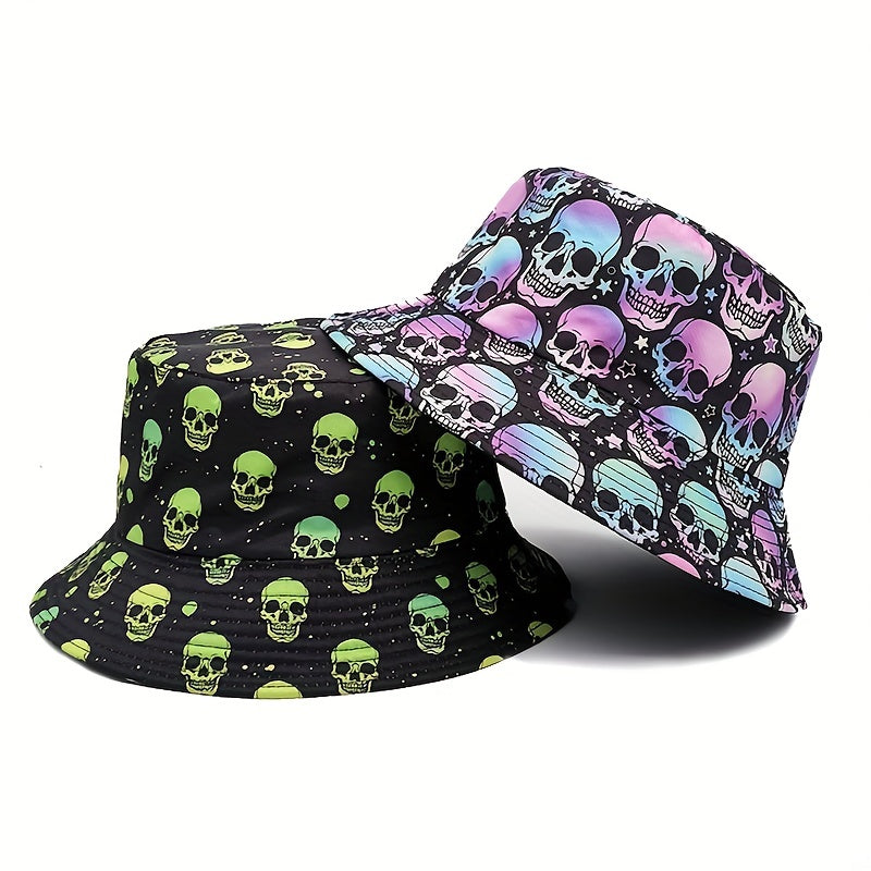 Skull Print Fisherman Hat Men's Spring Summer Double-sided Hip hop Sun Hat