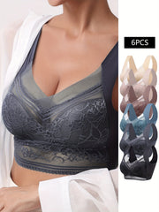 6pcs Lace Floral Sports Bra for Women