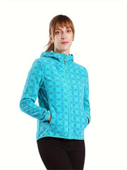 Women's Outdoor Print Fleece Hooded Jacket Zipper Up