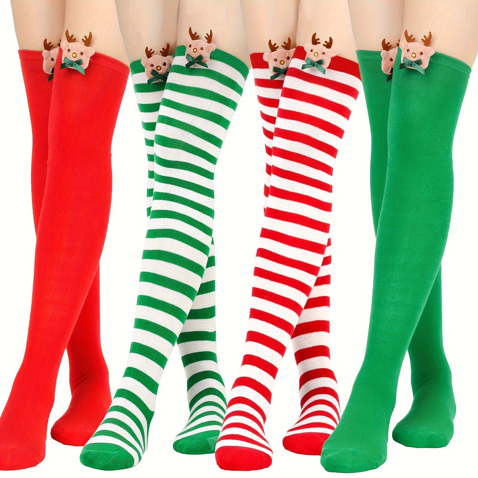 Christmas Striped Over The Knee Socks Women's Stockings