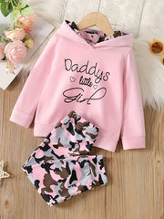 2pcs Baby Girls Letter Hoodie & Camo Pants Set Kids Clothes