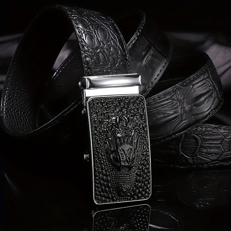 Crocodile Pattern Leather Belt Men's Cowhide Automatic Buckle