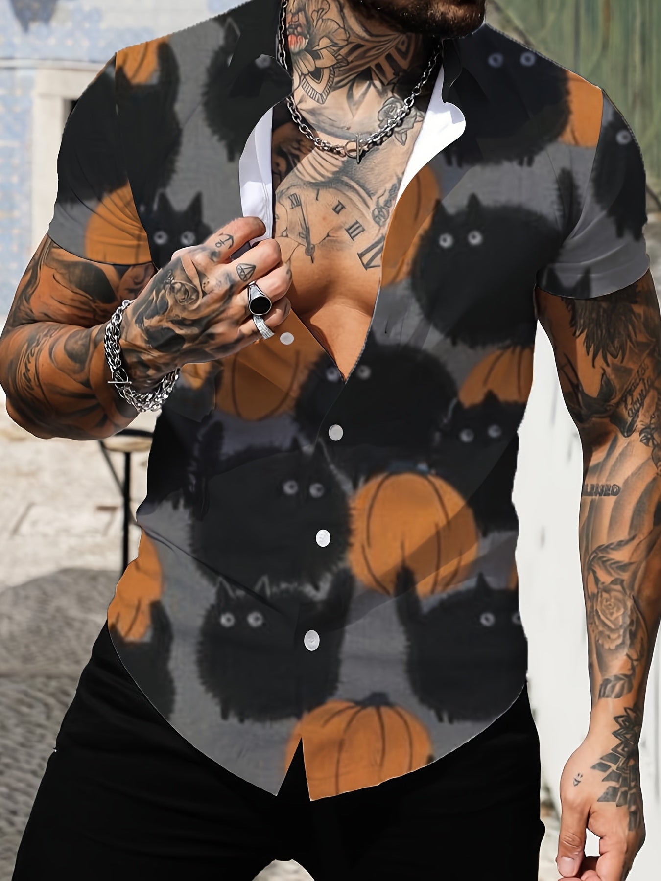 Coconut Tree Pattern Print Casual Short Sleeve Shirt Men's Hawaiian Shirt