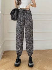 Floral Print High Waist Drawstring Pants Casual Women's Clothing