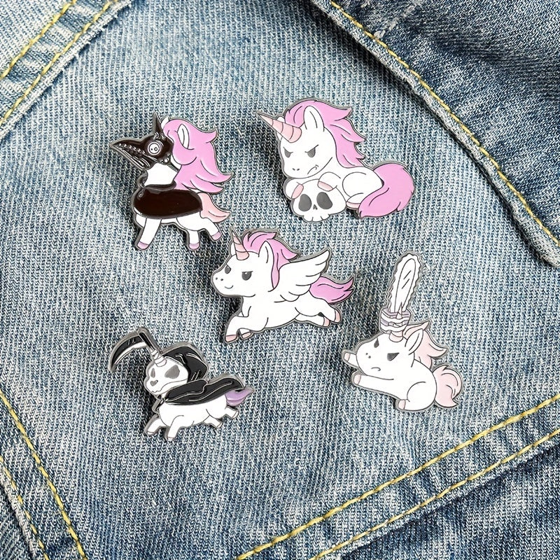 Unicorn Pattern Brooch Pink Skull Horse Collar Pin Decorative Accessories