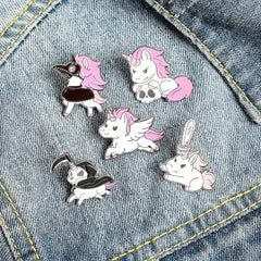 Unicorn Pattern Brooch Pink Skull Horse Collar Pin Decorative Accessories