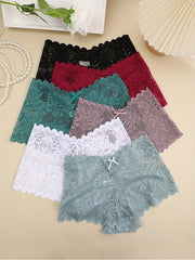6pcs Floral Lace Boyshort Panties Scallop Trim Intimates Women's Lingerie