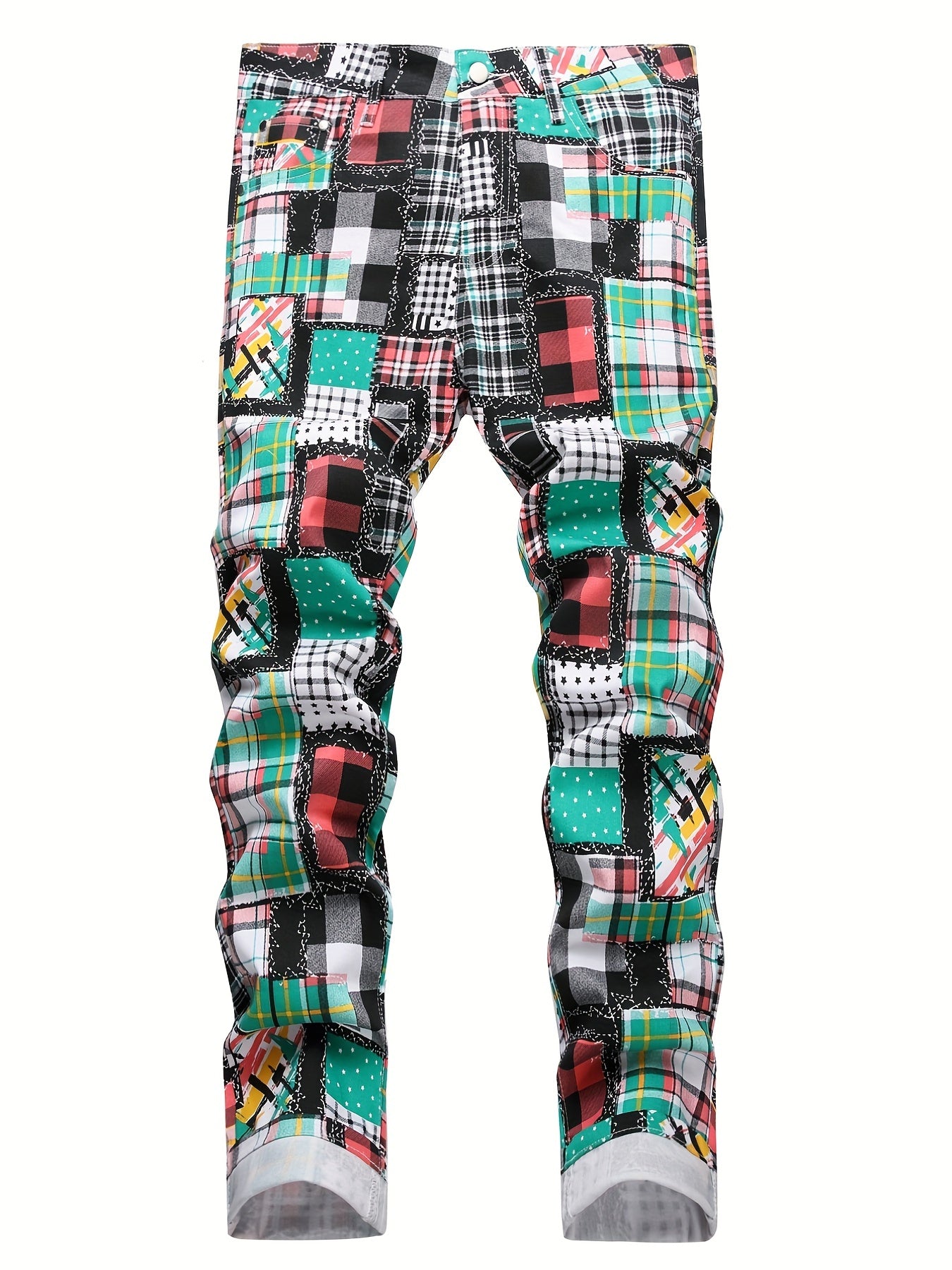 Boys Plaid Jeans Skinny Slim Fit Washed Denim Long Pants Kids Clothing